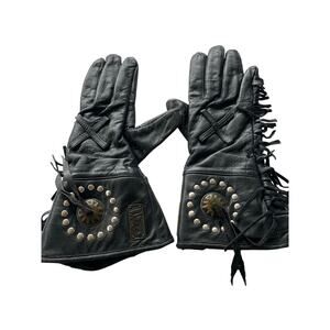 Vintage 1992 Willie G Harley Davidson Black Leather Gloves-Womens-Size Medium